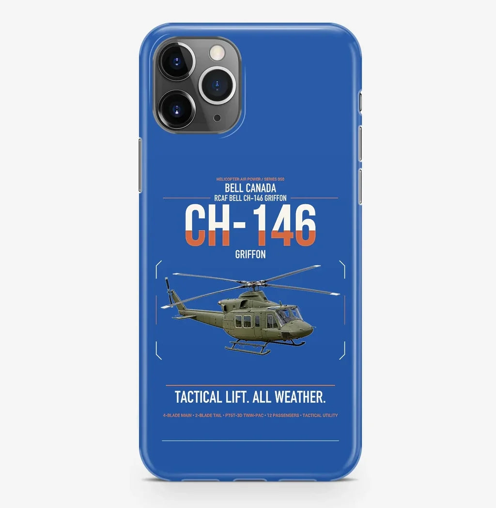 Bell Canada CH-146 Griffon design on blue magsafe iphone case, for iPhone Pro Max