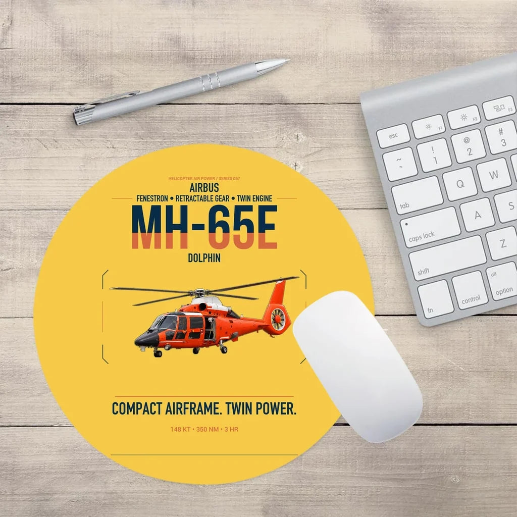 Airbus MH-65E Dolphin design on yellow round mouse pad