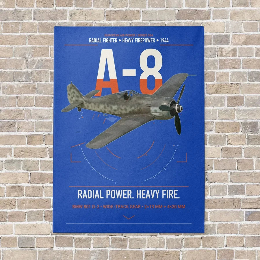 Focke-Wulf Fw 190A-8 vertical canvas print - no frame - blue background