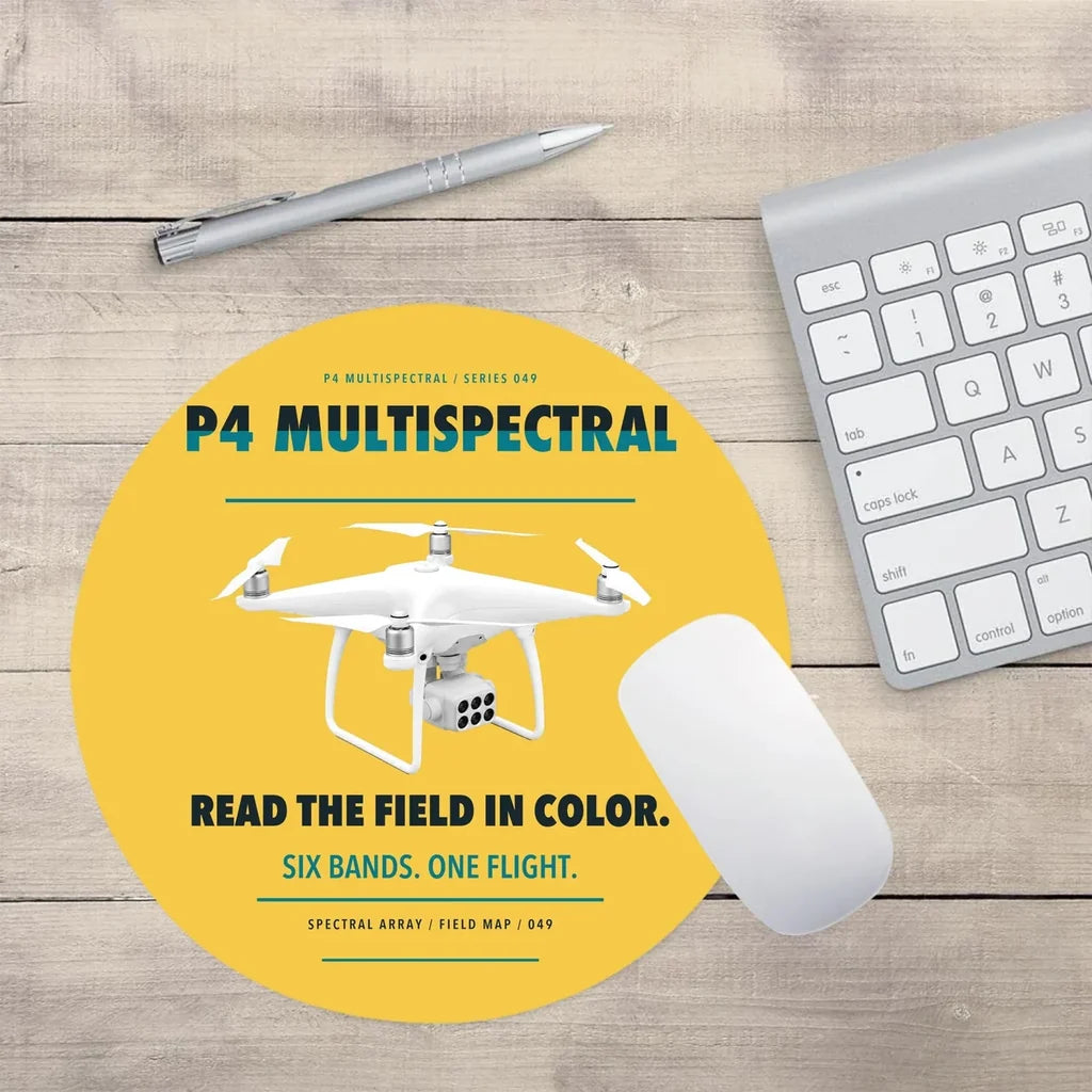 DJI P4 Multispectral design on yellow round mouse pad