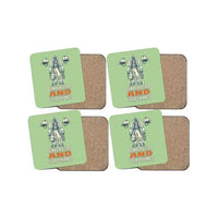 Thumbnail for Bunker Gear And Steady Hands design on light green 4 pieces set coaster