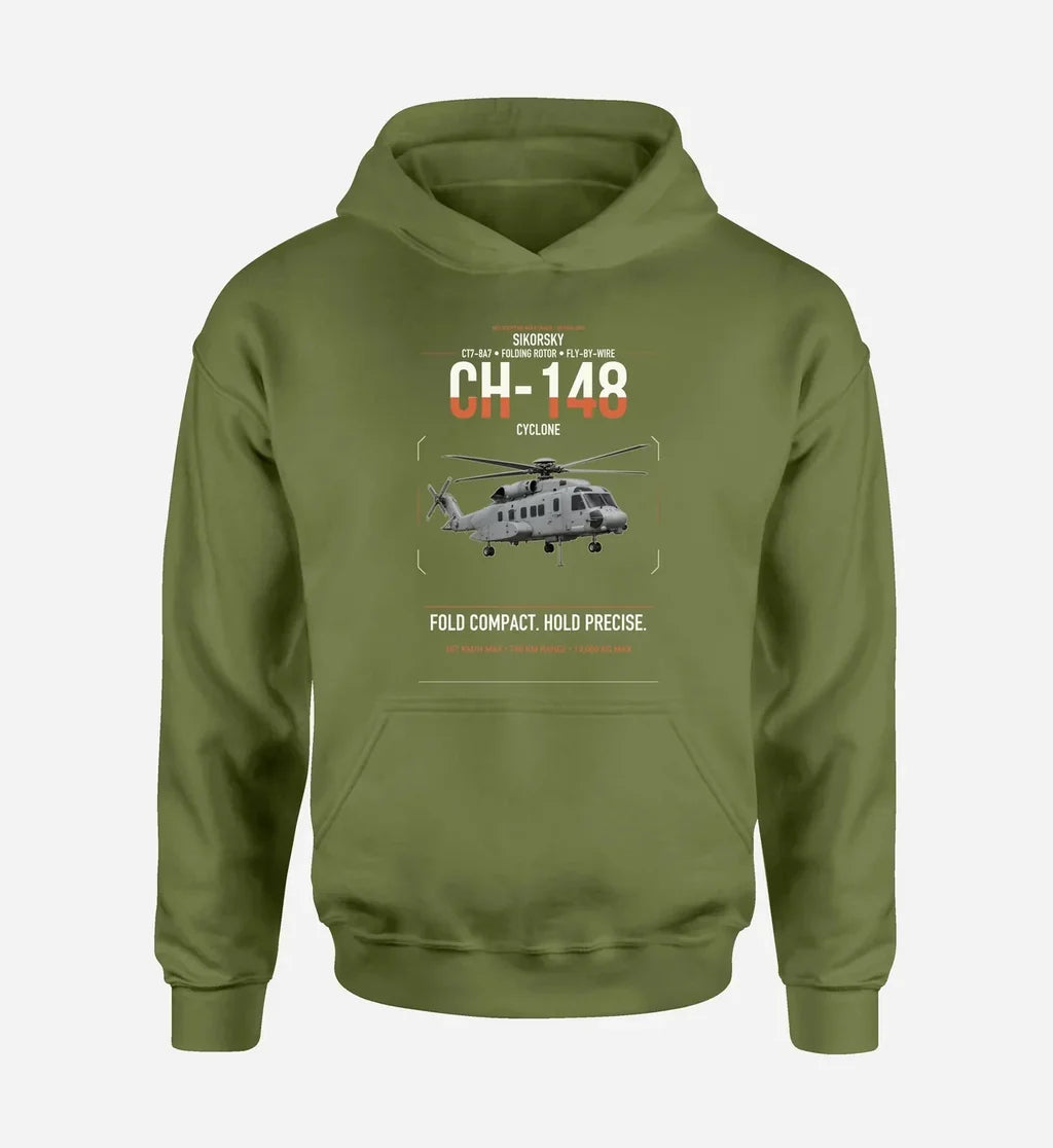 Sikorsky CH-148 Cyclone design on green army double-side hoodie, single-side print