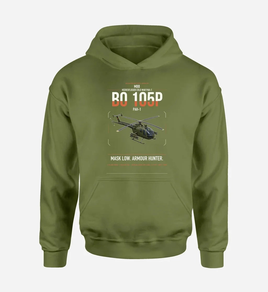MBB BO 105P PAH-1 design on green army double-side hoodie, single-side print