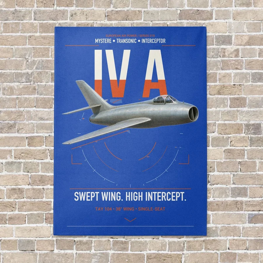 Dassault Mystère IV A vertical canvas print - no frame - blue background