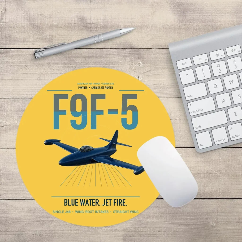 F9F-5 Panther design on yellow round mouse pad