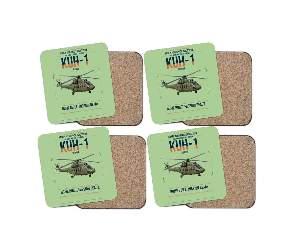 Korea Aerospace Industries KUH-1 Surion design on light green 4 pieces set coaster
