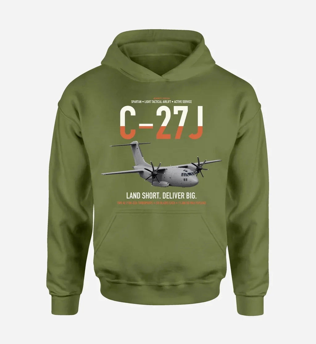 C-27J Spartan design on green army double-side hoodie, single-side print