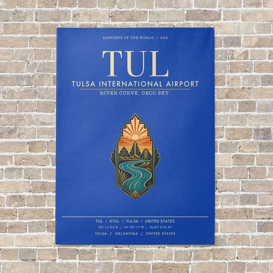 Tulsa International Airport TUL vertical canvas print - no frame - blue background