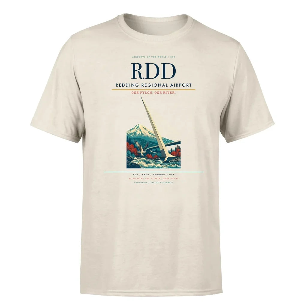 Redding Regional Airport (RDD) T-Shirt single-side front print in Beige | redding-regional-airport-rdd-double-side-t-shirt