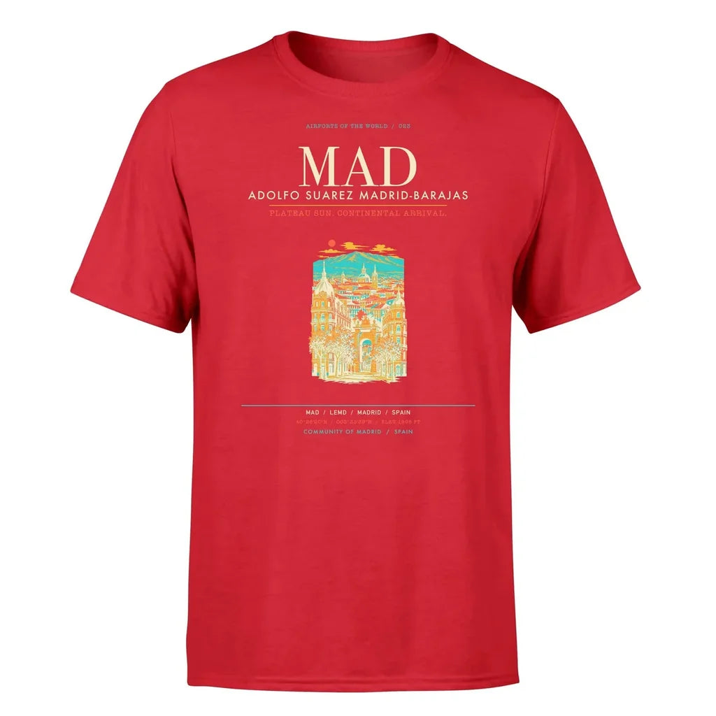 Madrid Airport (MAD) T-Shirt single-side front print in Red | madrid-mad-airport-double-side-t-shirt