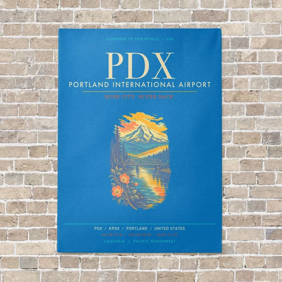 Portland International Airport PDX - Canvas Framed - Turquoise