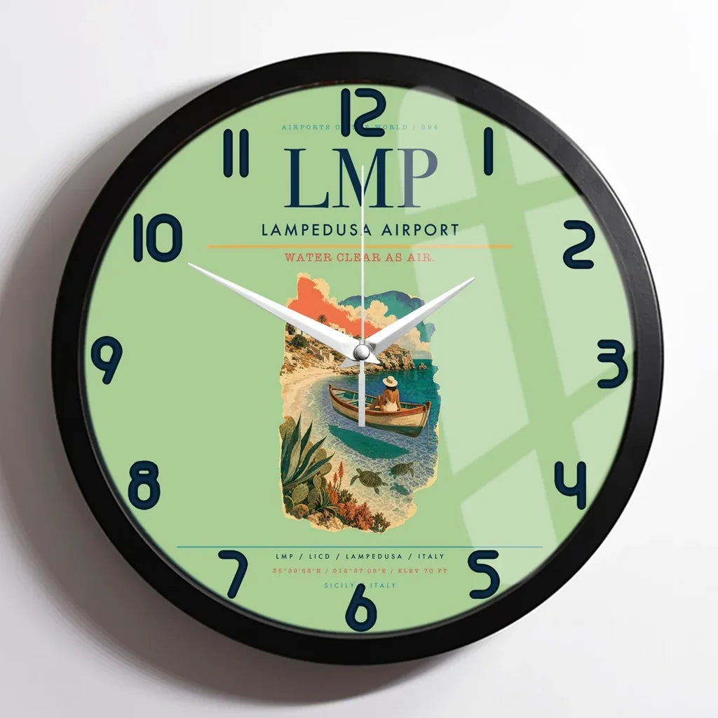 Lampedusa Airport (LMP) design on light green framed wall clock