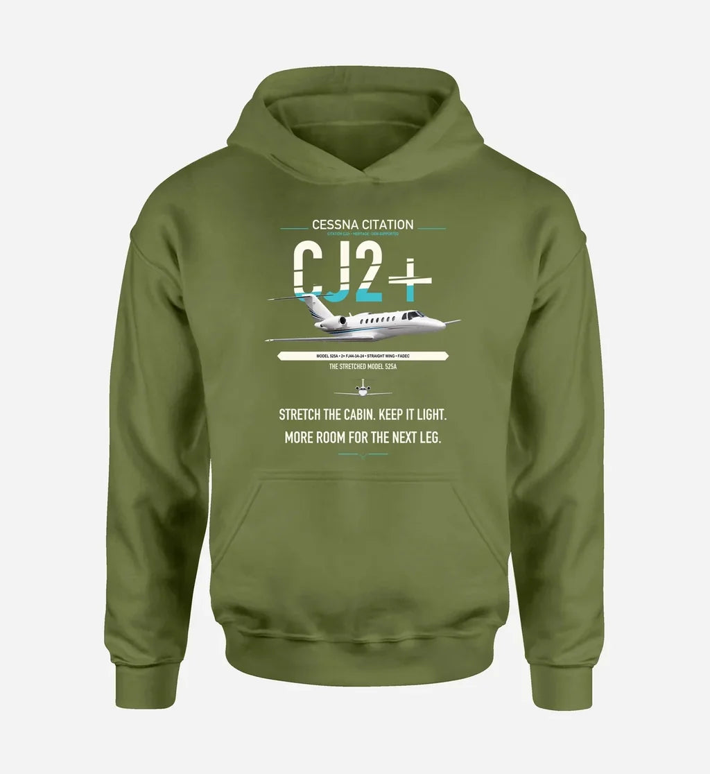 Cessna Citation CJ2+ design on green army double-side hoodie, single-side print