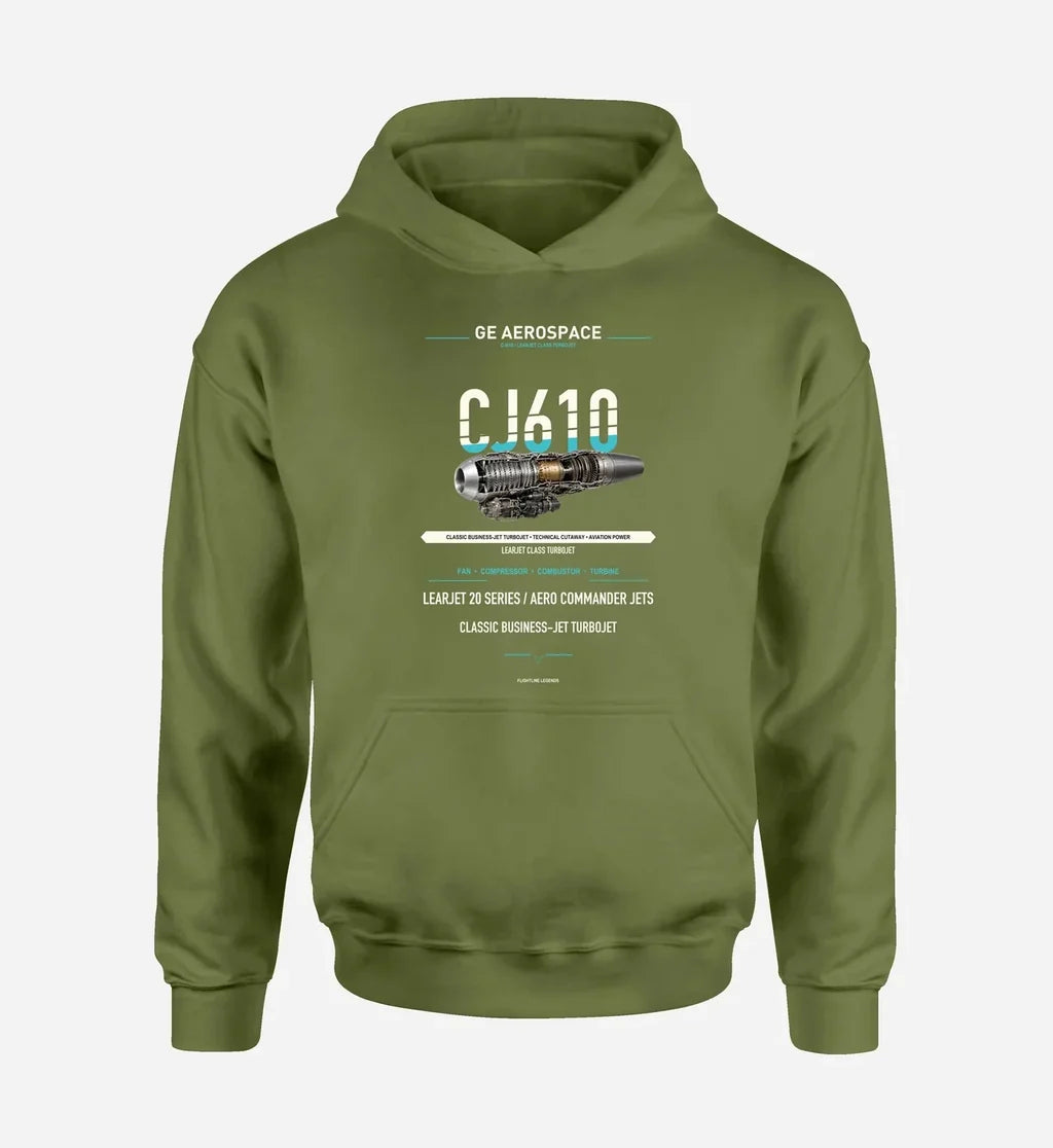 CJ610 design on green army hoodie single side