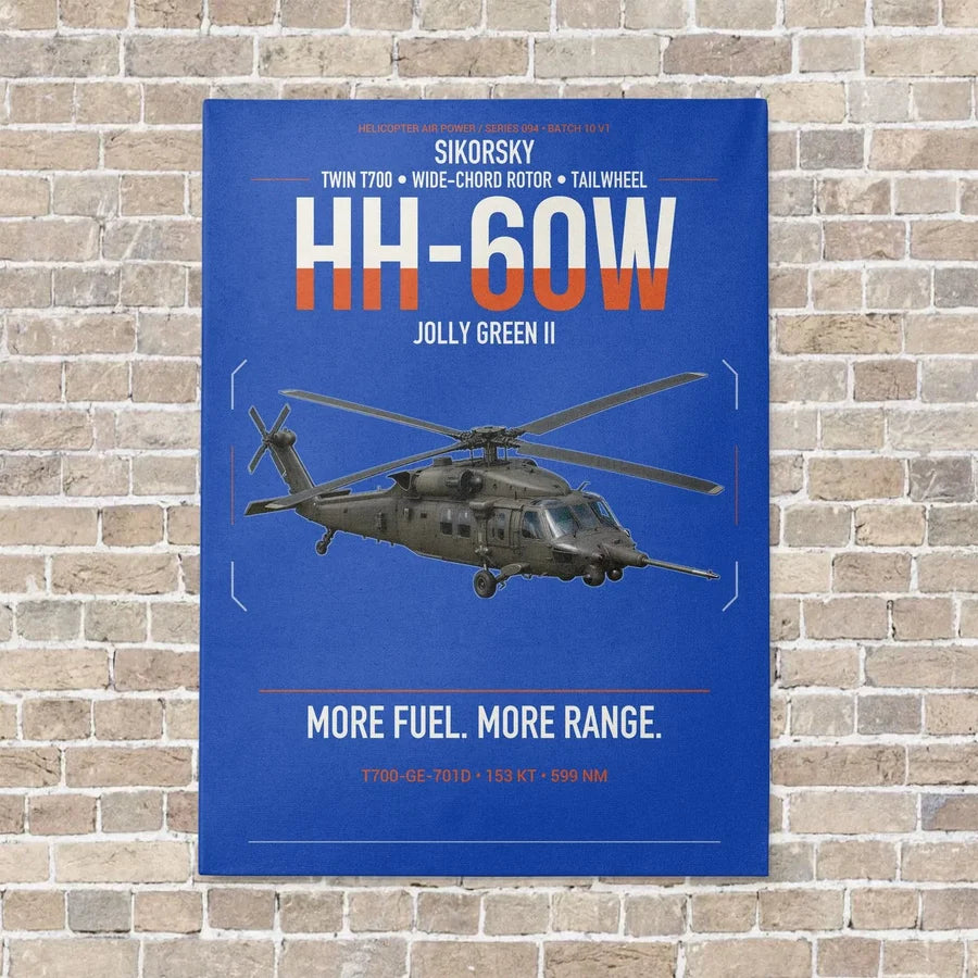 Sikorsky HH-60W Jolly Green II vertical canvas print - no frame - blue background