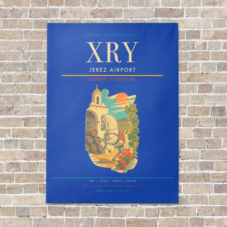Jerez Airport XRY vertical canvas print - no frame - blue background