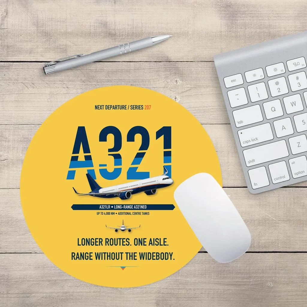 Airbus A321LR design on yellow round mouse pad