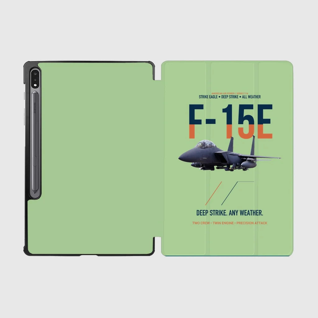 F-15E Strike Eagle Deep Strike Any Weather design on light green samsung tablet tablet case