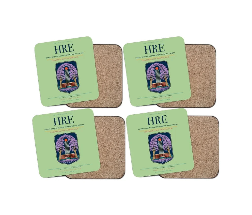 Robert Gabriel Mugabe International Airport (HRE) design on light green 4 pieces set coaster