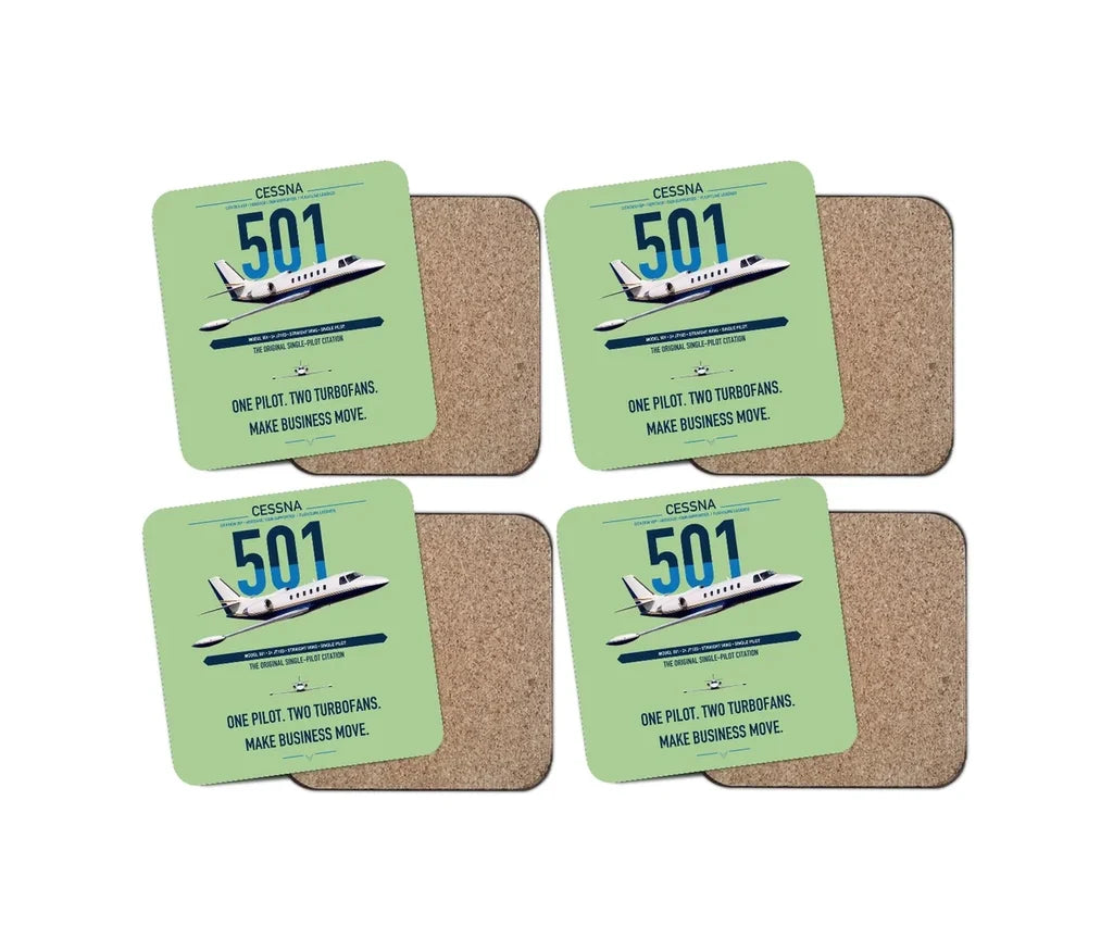 Cessna 501 Citation I SP design on light green 4 pieces set coaster