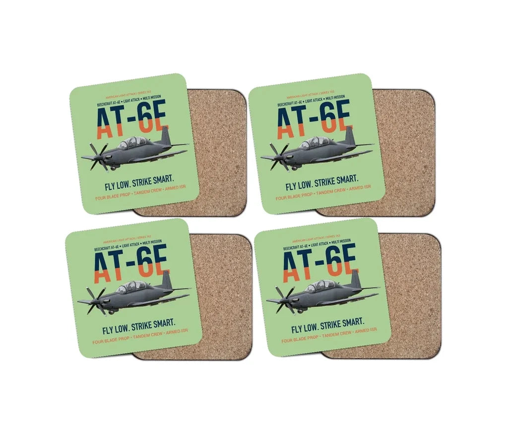 AT-6E Wolverine Light Attack design on light green 4 pieces set coaster