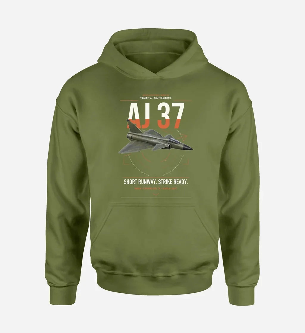Saab AJ 37 Viggen design on green army double-side hoodie, single-side print