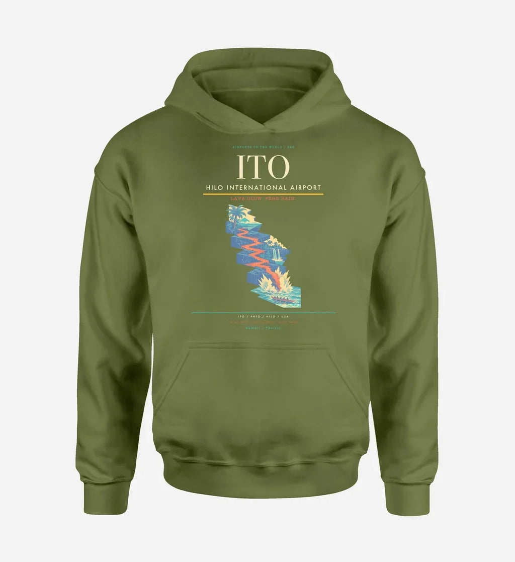 Hilo International Airport (ITO) design on green army hoodie single-side print