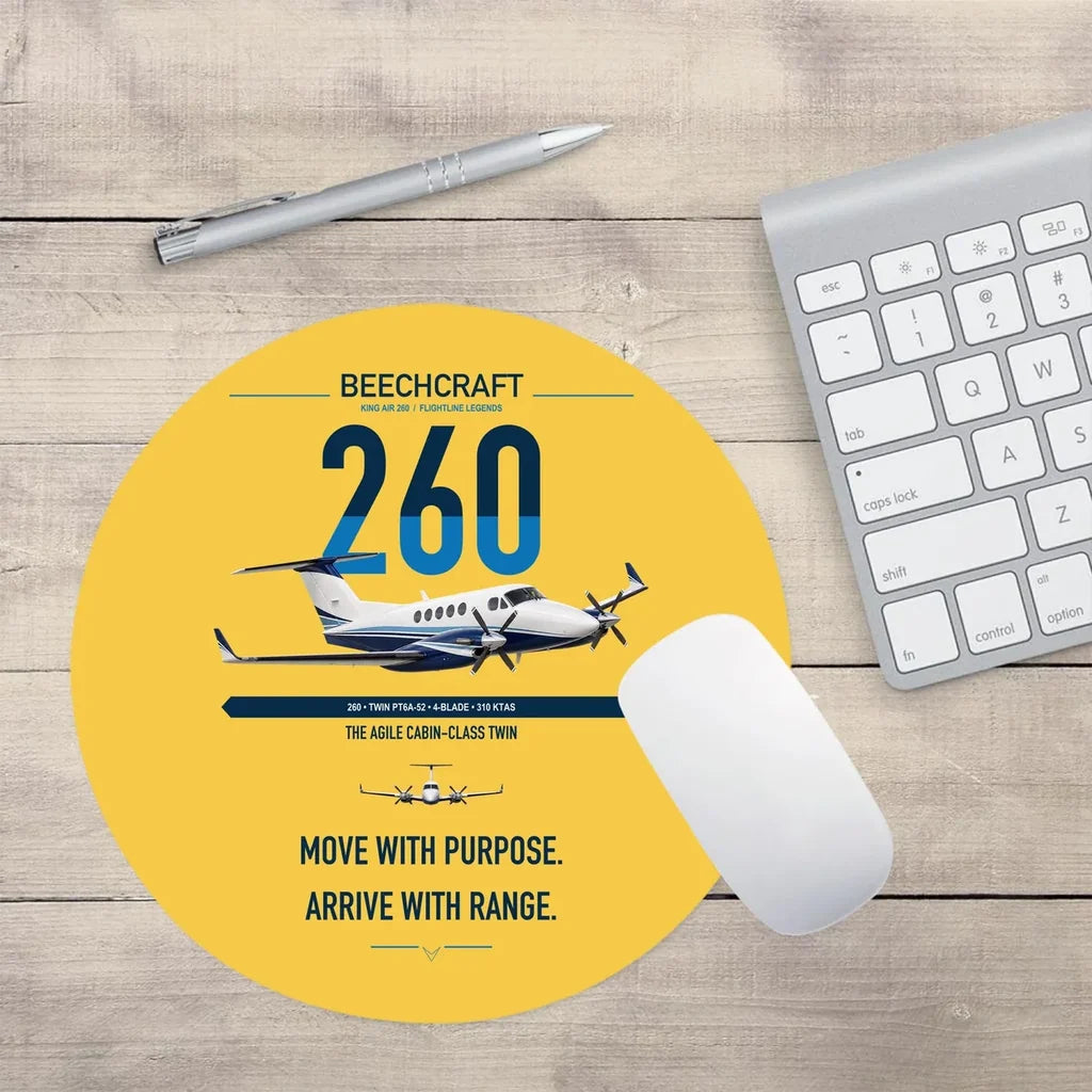 Beechcraft King Air 260 design on yellow round mouse pad