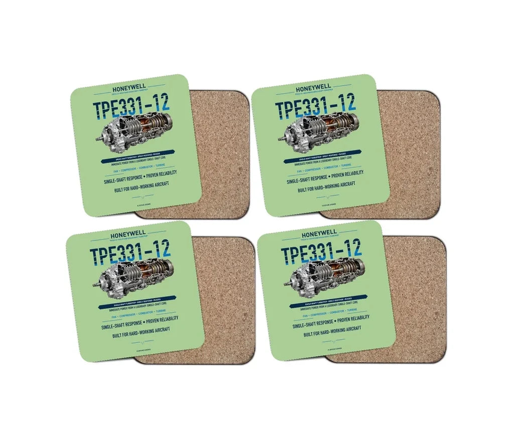 TPE331-12 design on light green 4 pieces set coaster