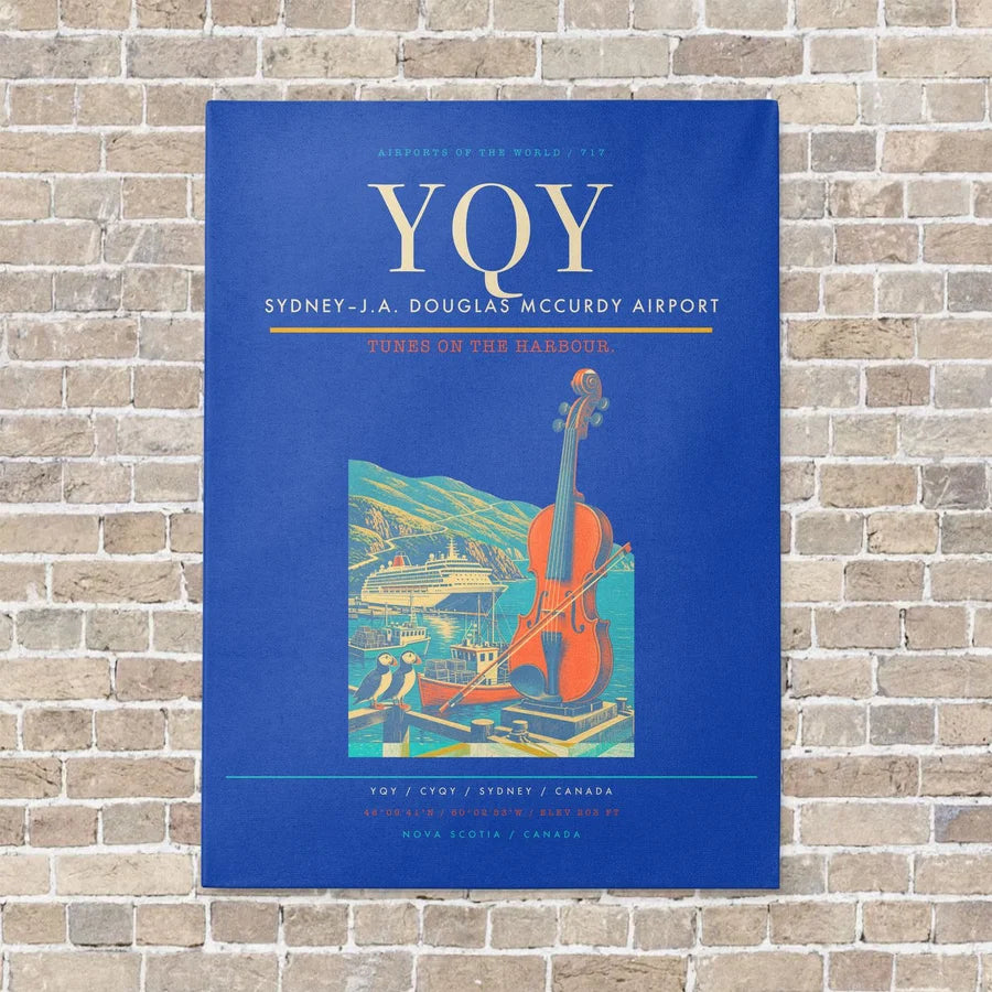 Sydney–J.A. Douglas McCurdy Airport YQY vertical canvas print - no frame - blue background