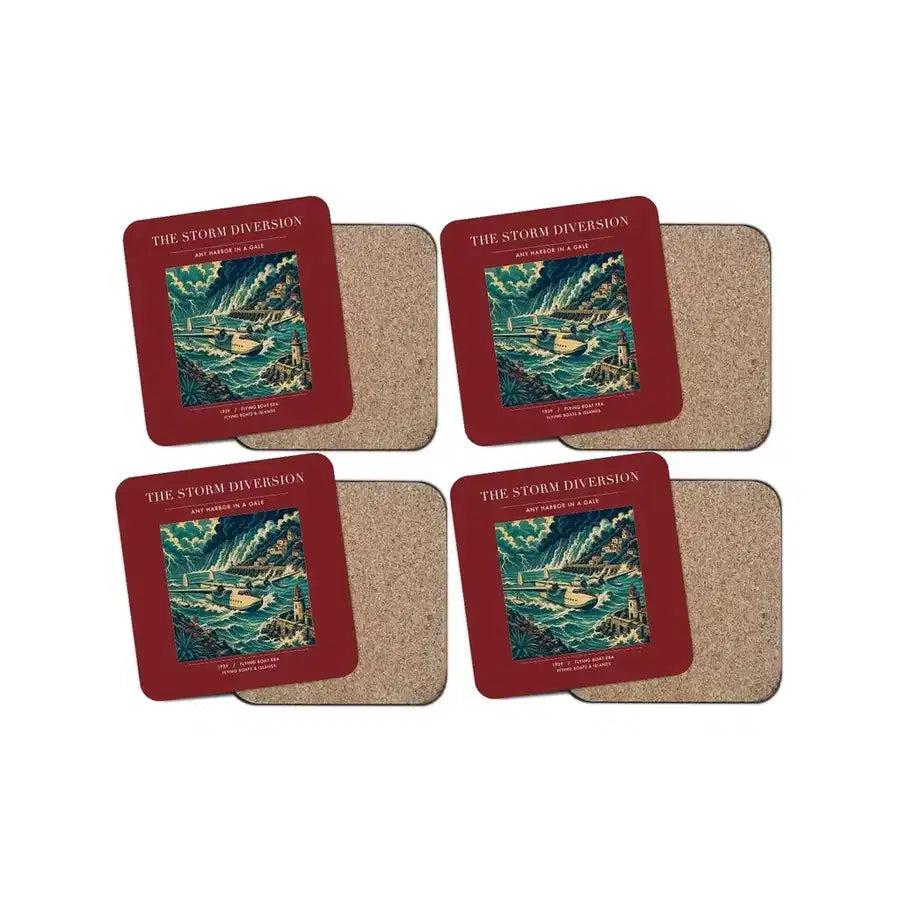 The Storm Diversion - Designed Coasters design on dark red 4-pieces-set