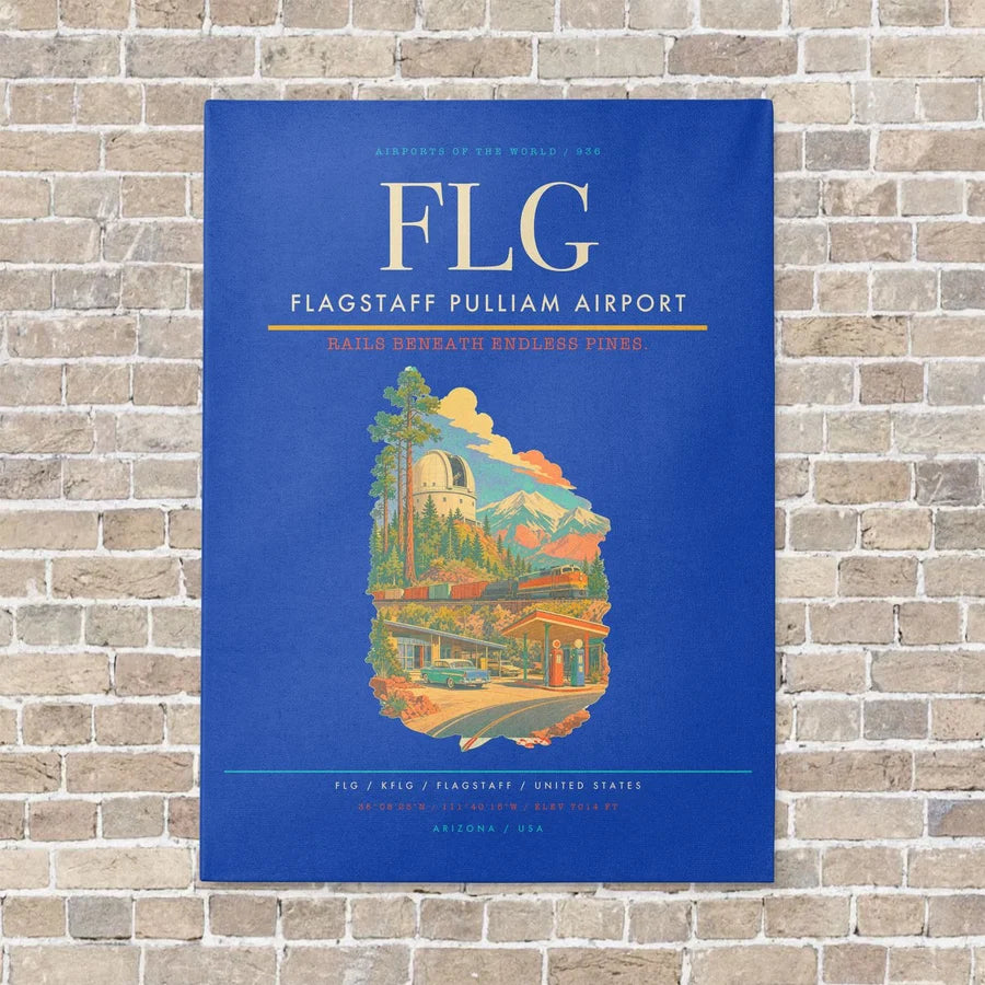 Flagstaff Pulliam Airport FLG vertical canvas print - no frame - blue background