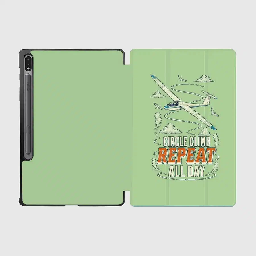Circle Climb Repeat All Day design on light green samsung tablet tablet case