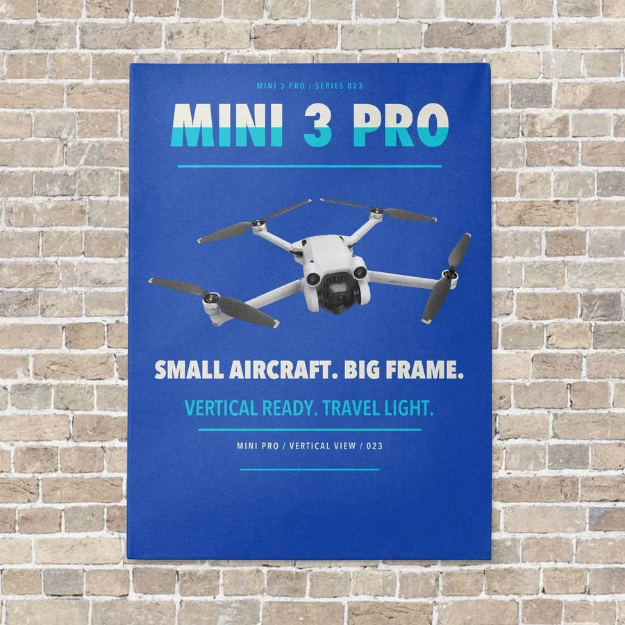 DJI Mini 3 Pro vertical canvas print - no frame - blue background