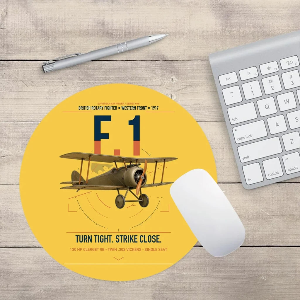 Sopwith Camel F.1 design on yellow round mouse pad