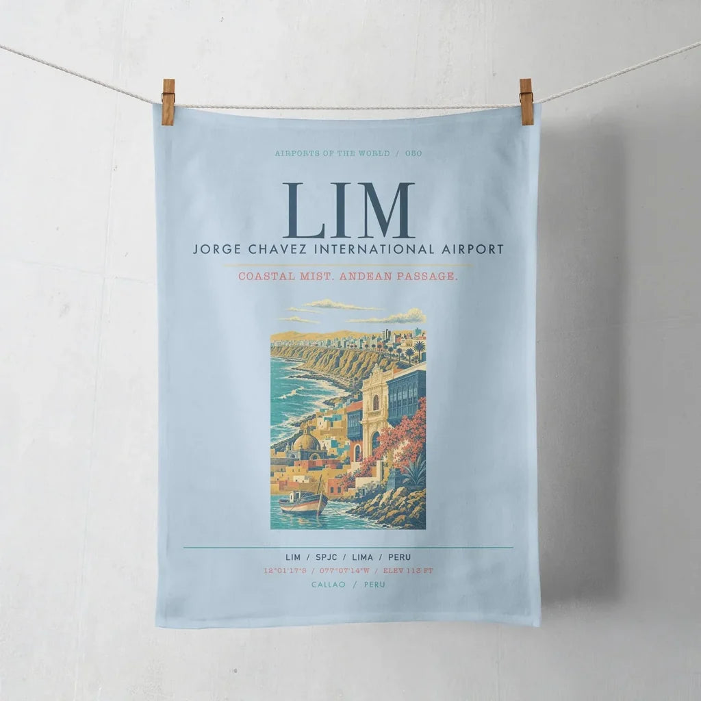 Lima Jorge Chavez International Airport (LIM) design on light blue towel