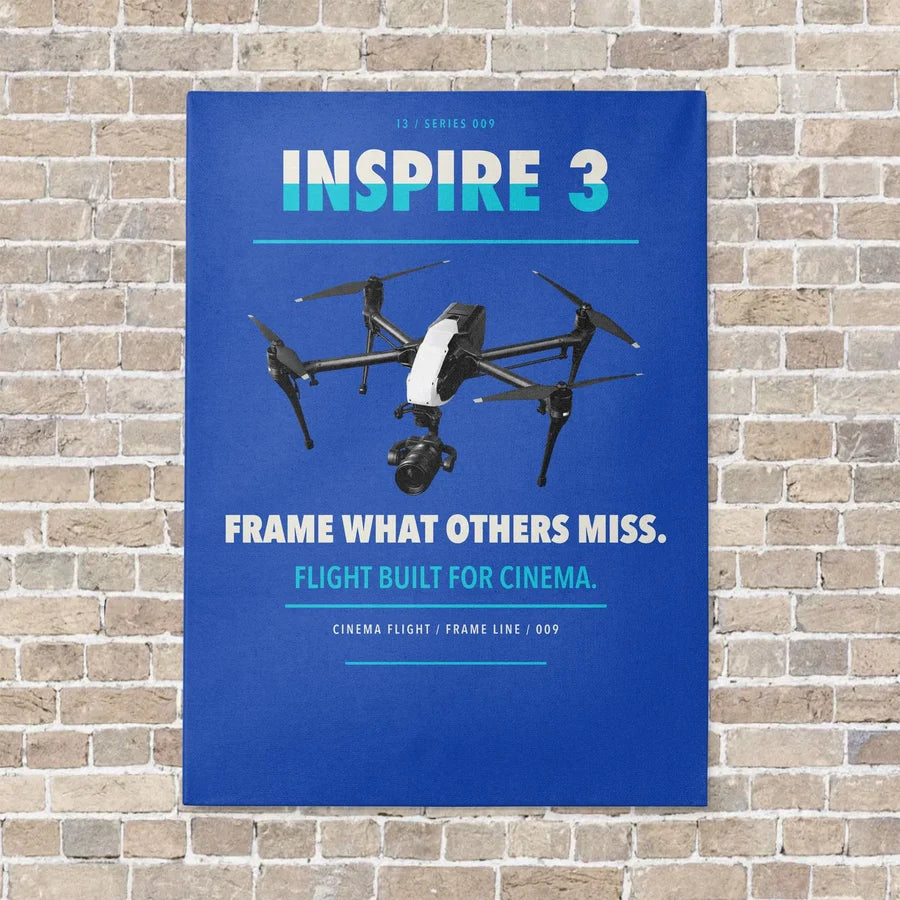 DJI Inspire 3 vertical canvas print - no frame - blue background