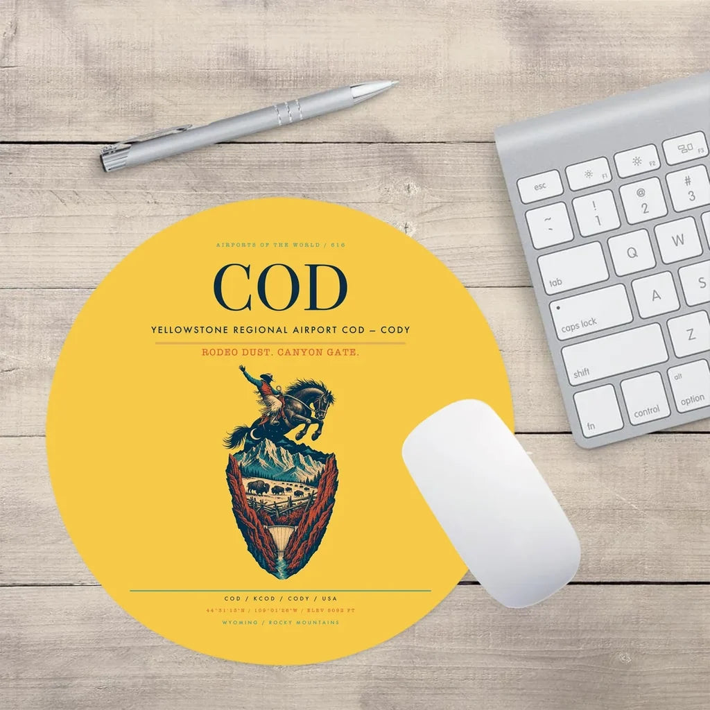 Yellowstone Regional Airport (COD) design on yellow round mouse pad