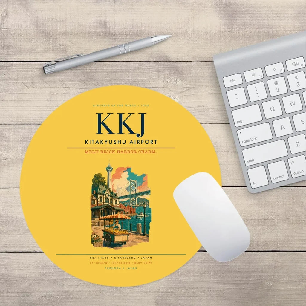 Kitakyushu Airport (KKJ) design on yellow round mouse pad