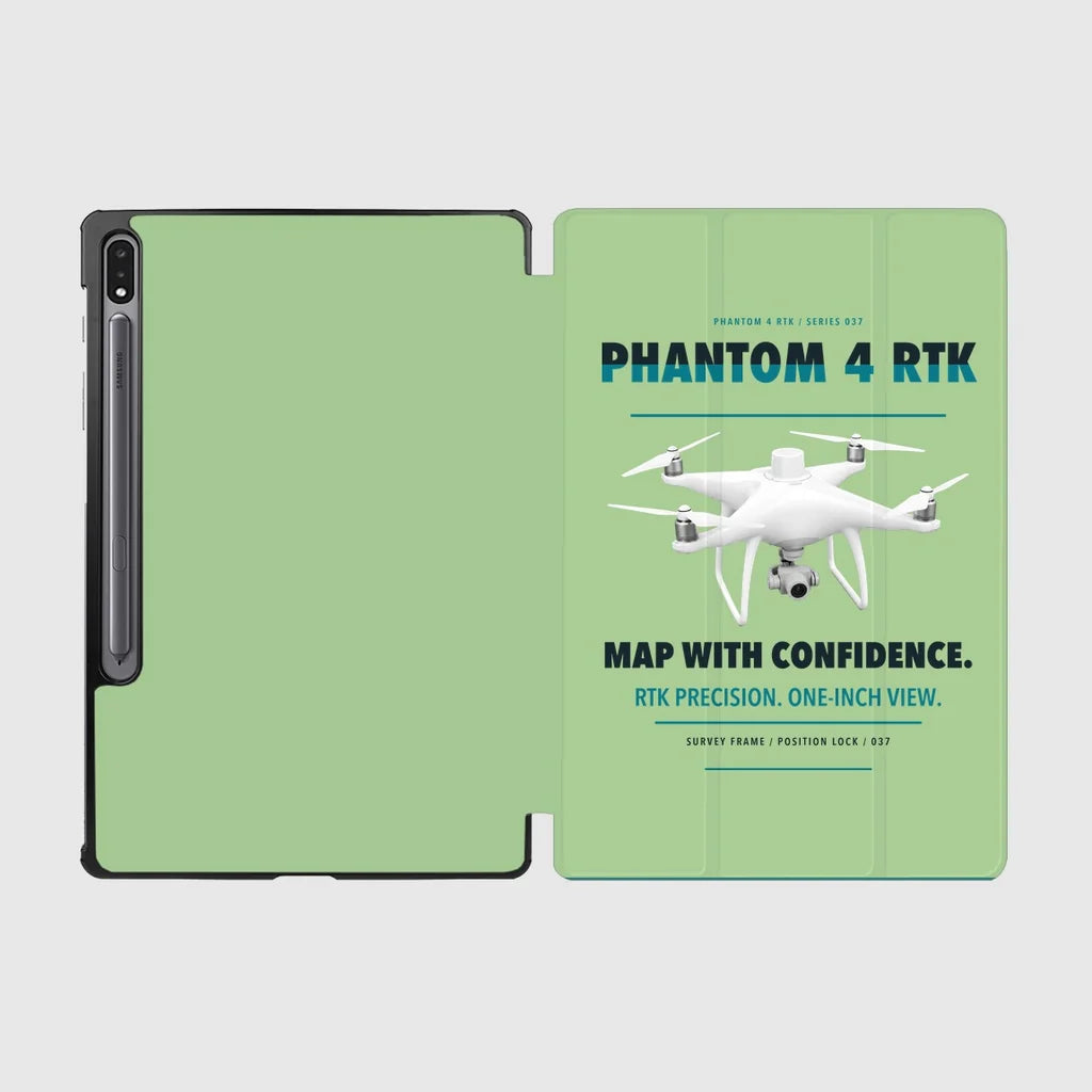 DJI Phantom 4 RTK design on light green samsung tablet tablet case