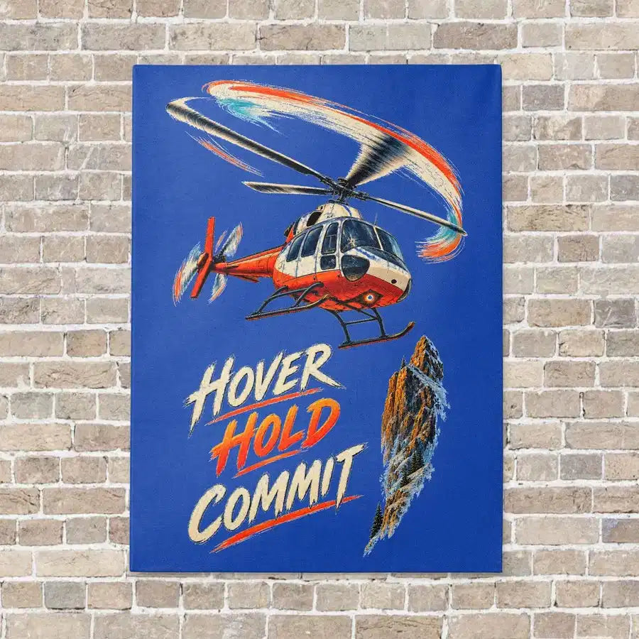Hover Hold Commit vertical canvas print - no frame - blue background
