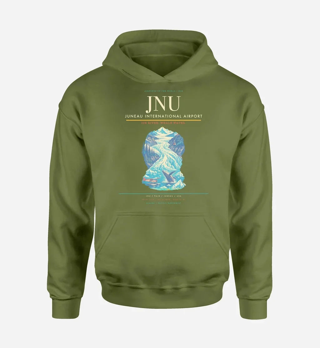 Juneau International Airport (JNU) design on green army hoodie single-side print