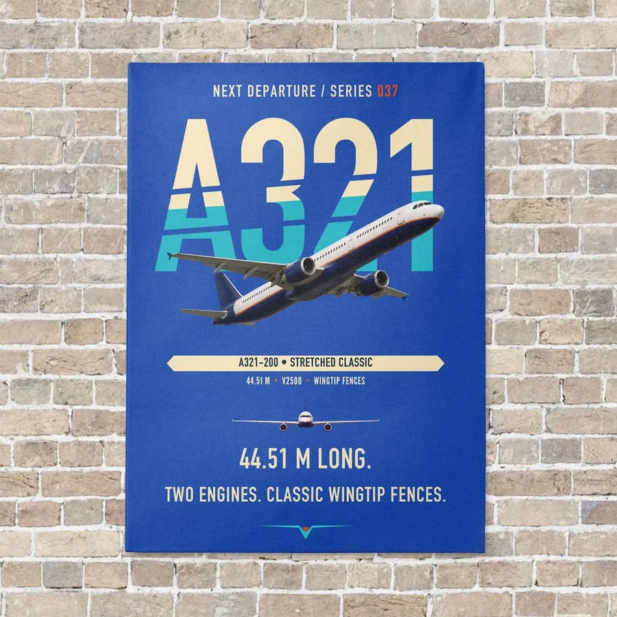 Airbus A321 vertical canvas print - no frame - blue background