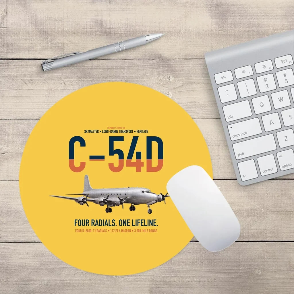 C-54D Skymaster design on yellow round mouse pad