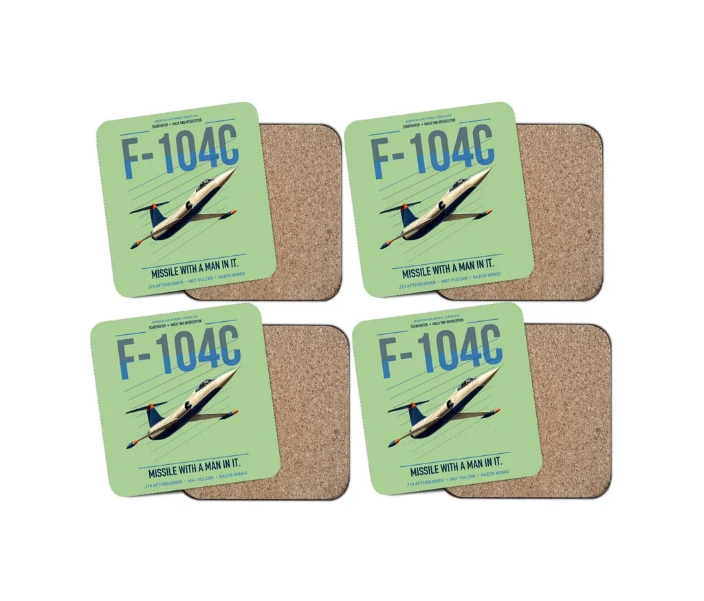 F-104C Starfighter design on light green 4 pieces set coaster