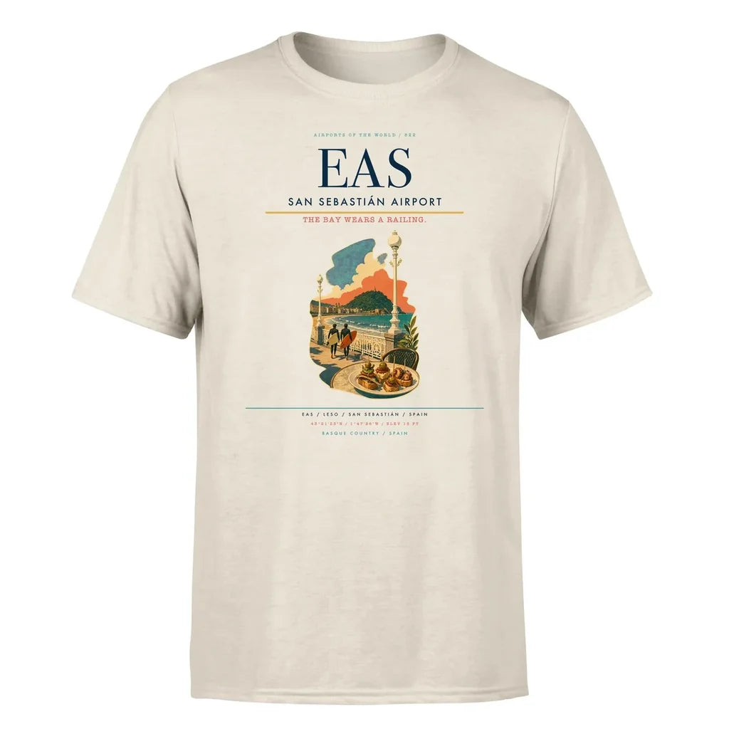 San Sebastián Airport (EAS) T-Shirt single-side front print in Beige | san-sebastián-airport-eas-double-side-t-shirt