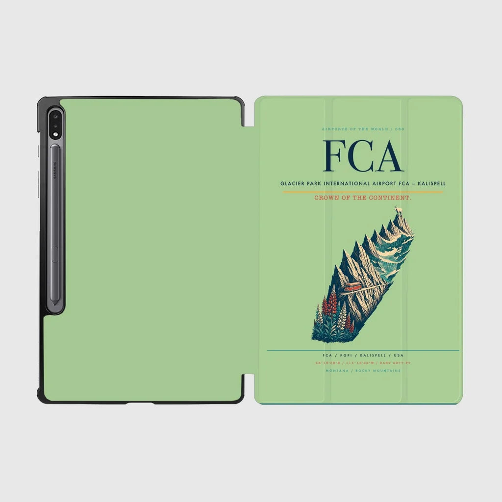 Glacier Park International Airport (FCA) design on light green samsung tablet tablet case