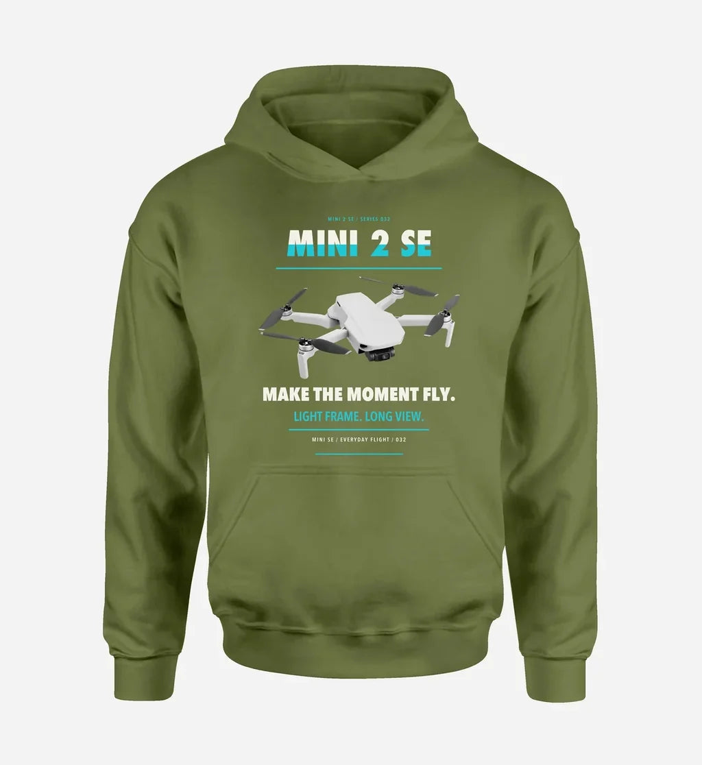 DJI Mini 2 SE design on green army hoodie single side