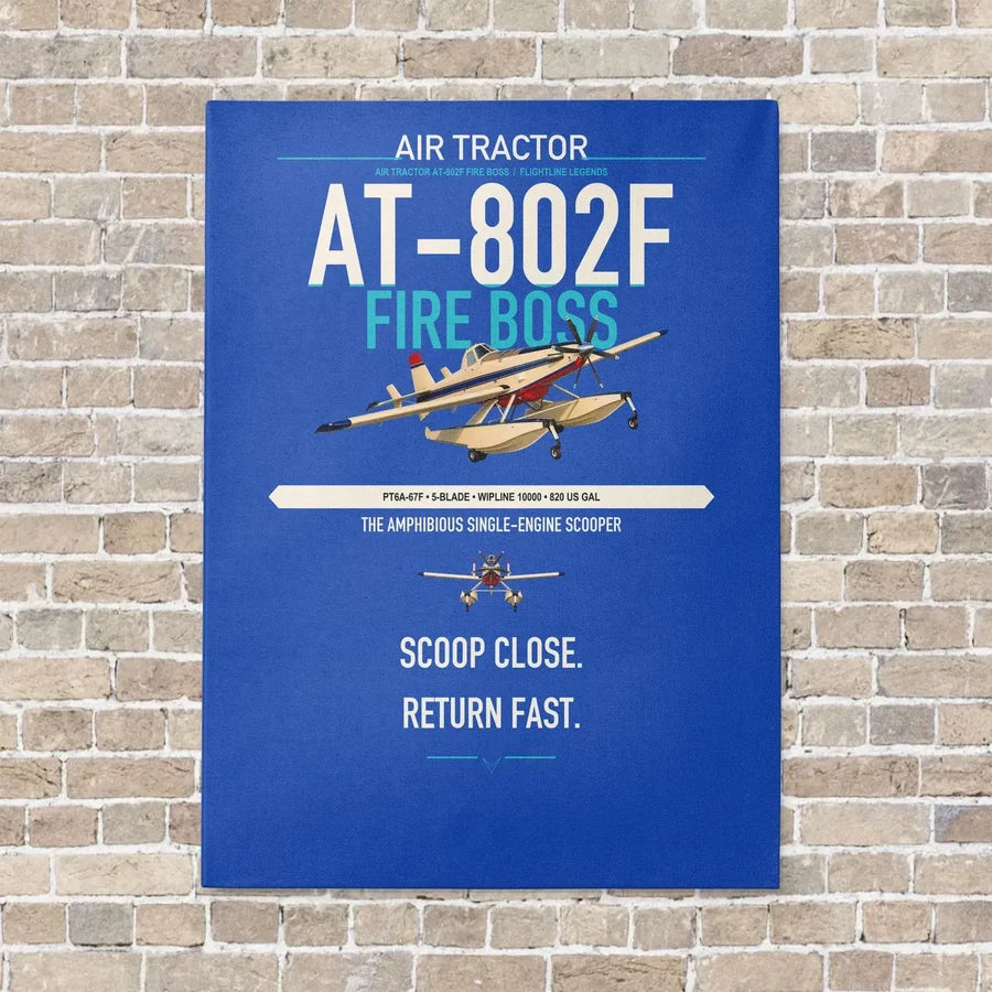Air Tractor AT-802F Fire Boss vertical canvas print - no frame - blue background