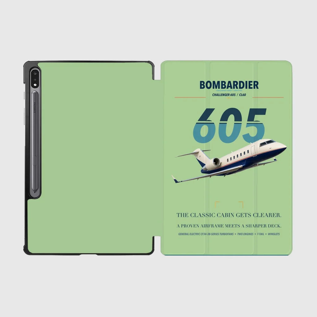 Bombardier Challenger 605 design on light green samsung tablet tablet case